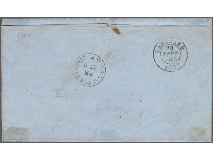 10 cent karmijnroze plaat VIII pos. 19 op vouwbrief van Roermond 26-9-1862 via Hasselt en Lanklaer naar Mechelen (België). Gr