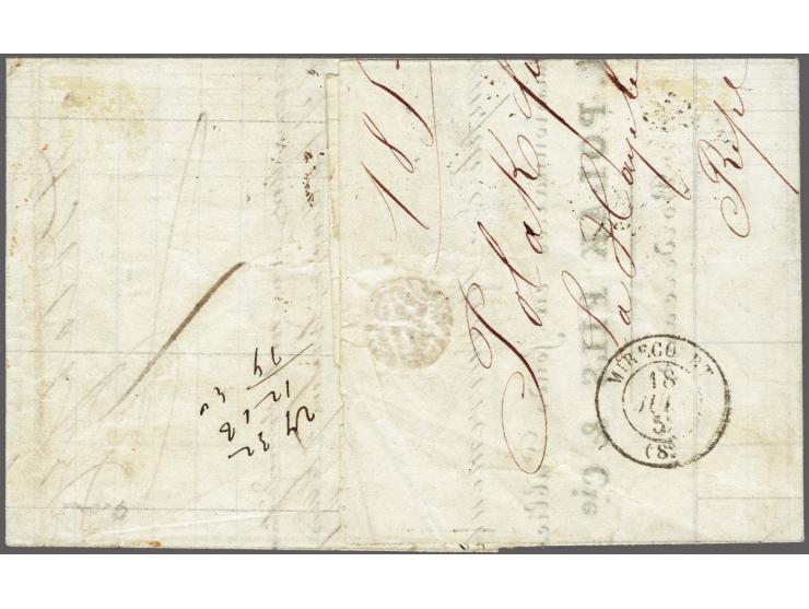 15 cent donkeroranje pos. 54-55 in paar met velrand op vouwbrief van Den Haag 15-6-1852 over Valenciennes naar Mérecourt (Fra