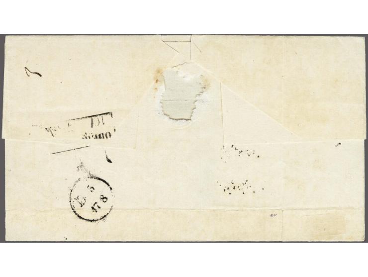 15 cent donkeroranje pos. 78/83 in verticaal paar op briefomslag van Utrecht 18-6-1854 via Emmerich naar Frankfurt/Main, prac