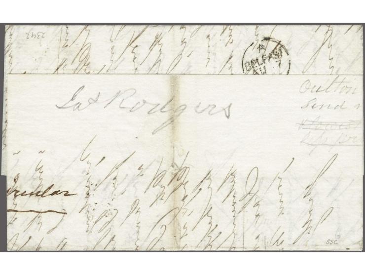 15 cent oranje pos. 36-37 in paar en emissie 1864 5 cent blauw Utrechtse druk in paar op vouwbrief van Rotterdam 4-8-1864 via
