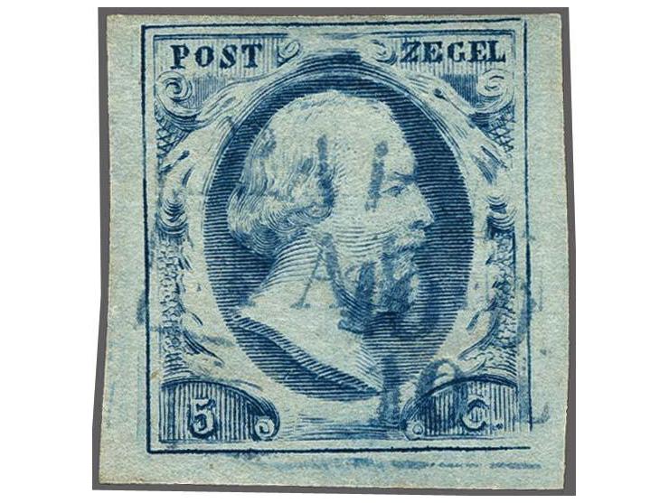 Hannoveriaans stempel Papenburg in blauw op 5 cent blauw plaat II pos. 17, pracht ex.