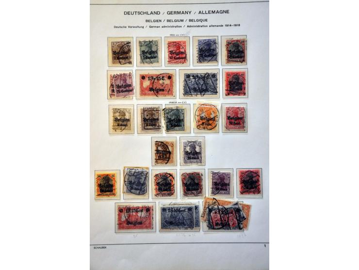 used collection including philatelic cover with a.o. Occupation Belgium Mi. nos. 22-25 on album leaves
