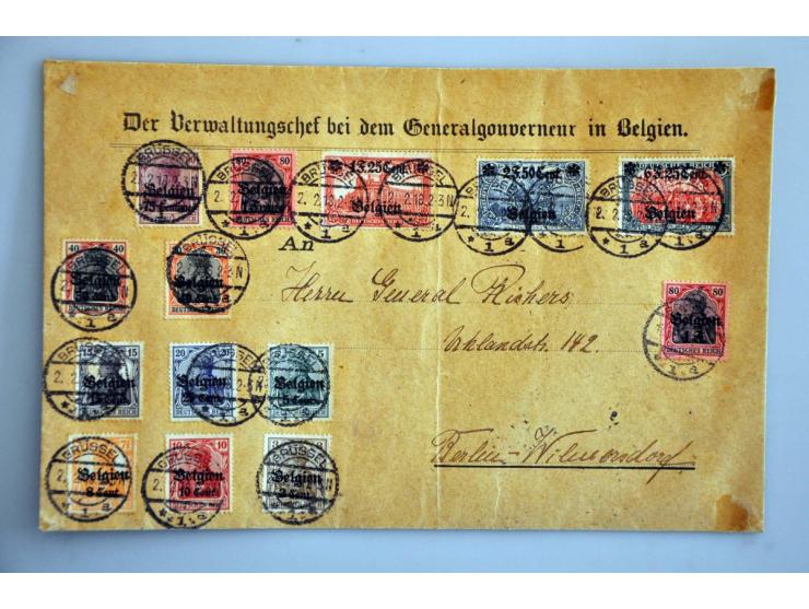 used collection including philatelic cover with a.o. Occupation Belgium Mi. nos. 22-25 on album leaves
