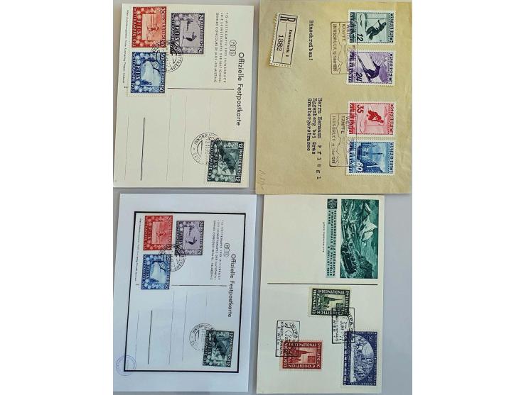 FIS Mi. nos. 551-554 on "Offiziele Festpostkarte" (with Gerhard Babor certificate), WIPA Mi. no. 555 on post card and FIS Mi.