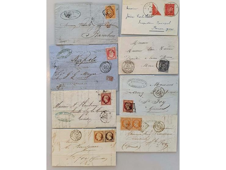 15 classic covers including Yv. nr. 24 on cover Smyrne-Naples 30-6-1864 and Yv. nr. 48 on cover Bordeaux- Barcelona 26-6-1871