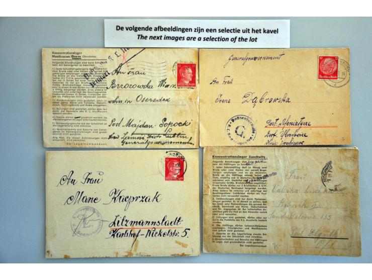 WWII, 13 letters and card from concentration camps (11 Oranienburg, 1 Gusen and 1 Auschwitz) and 9 Einlieferungsscheine for t
