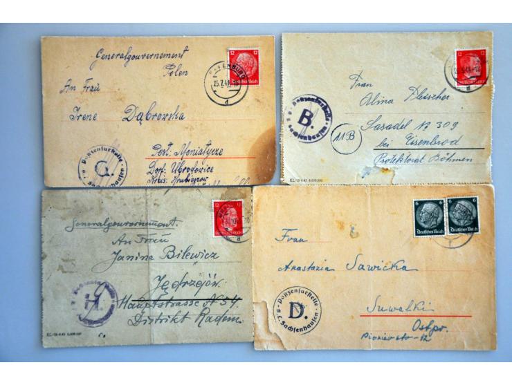 WWII, 13 letters and card from concentration camps (11 Oranienburg, 1 Gusen and 1 Auschwitz) and 9 Einlieferungsscheine for t