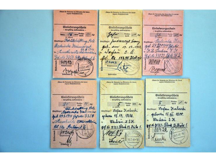 WWII, 13 letters and card from concentration camps (11 Oranienburg, 1 Gusen and 1 Auschwitz) and 9 Einlieferungsscheine for t
