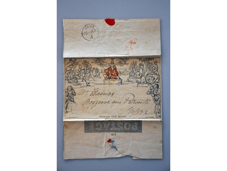 Mulready lettersheet SG ME1 with red maltese cross, a fine ex. with minor imperfections, cat.v. £ 550  