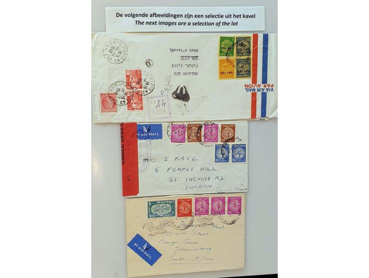 26 covers mainly franked with the Doar Ivri issue to South Africa, and 1 from France with the first postage dues