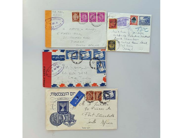 26 covers mainly franked with the Doar Ivri issue to South Africa, and 1 from France with the first postage dues