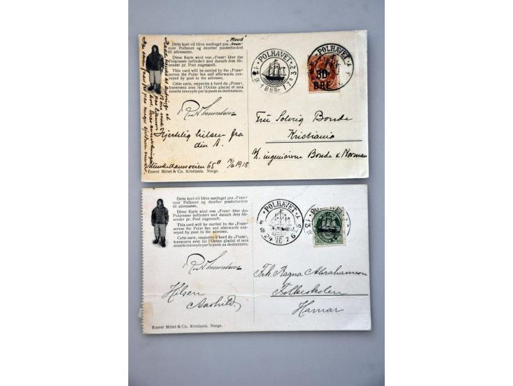 2 picture postcards North Pole with special Polhavet postmark (1 ex. minor imperfections, horizontal crease) and the other ex