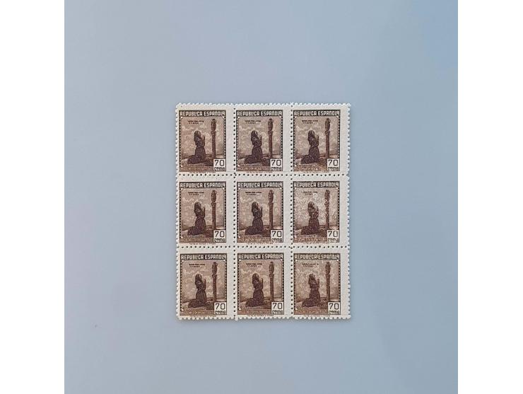 1939 unissued Airmail ** 60 cent brown in block of 9, Edifil NE52, cat.v. EUR540