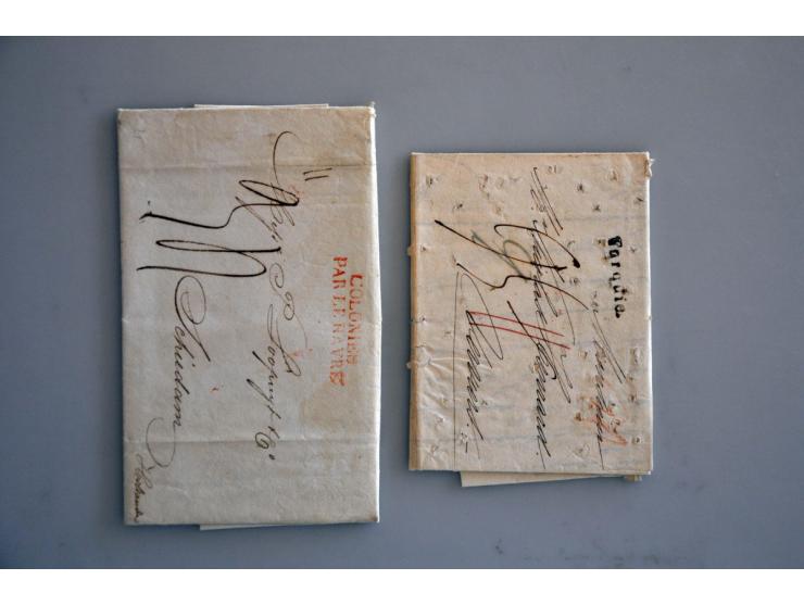 30 pre philatelic letters, many better, with transit as oval ANGLETERRE&nbsp;PAR&nbsp;ANVERS (vdL.176), GB2F87½c on letter Pe