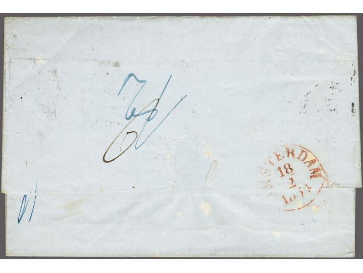 Coat of Arms 3 kreuzer red (2x) and 9 kreuzer blue on cover from Trieste 13-2-1854 to Amsterdam, fine/very fine
