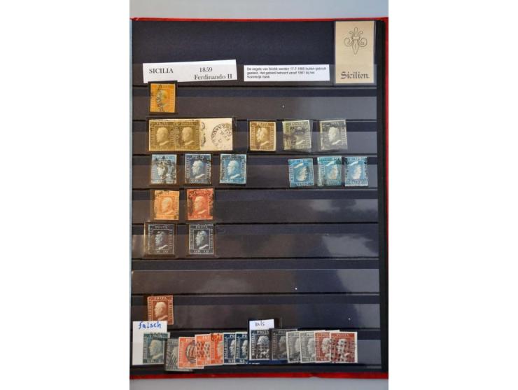 collection with better stamps including signed and forgeries in stockbook