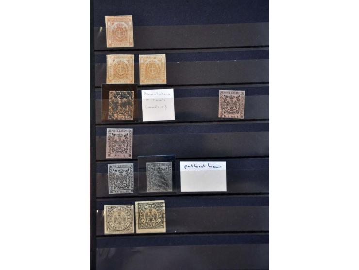 collection with better stamps including signed and forgeries in stockbook