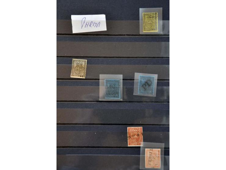 collection with better stamps including signed and forgeries in stockbook