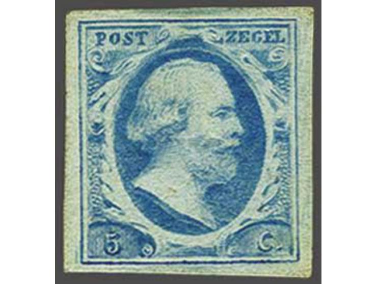 5 cent blauw plaat VI pos. 18 op dik papier, pracht ex. met volle originele gom en certificaat Vleeming 2020, cat.w. 600