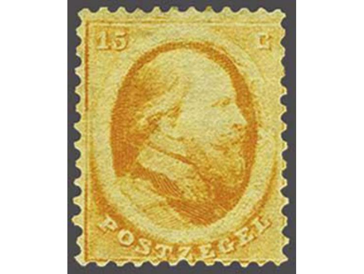 15 cent oranje Haarlemse druk, pracht ex. in iets fletse kleur met certificaat Vleeming 2019, cat.w. 2250