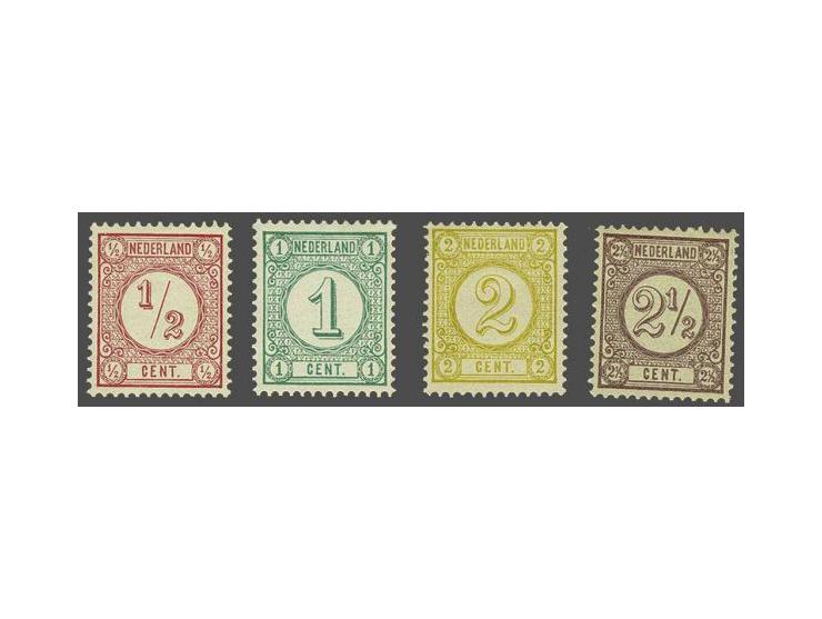 ½ t/m 2½ cent nieuwe kleuren met certificaat NKD 2017 (nr. 32 met originele gomstreep), cat.w. 400
