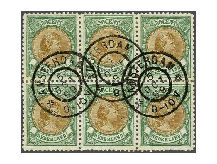 50 cent groen en bruin tanding 11½ x 11 in blok van 6, pracht ex., cat.w. 120+