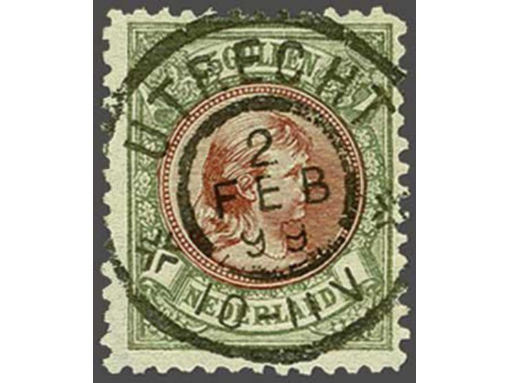 5 gulden bronsgroen en roodbruin met luxe grootrondstempel Utrecht, pracht ex. gesigneerd Hammerschmidt en Pfenninger en met 