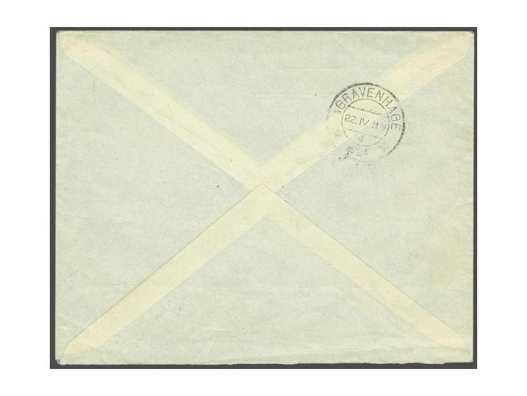 7½ cent bruin in keerdrukpaar met tussenstrook op aangetekende juist gefrankeerde envelop van Rotterdam 22-4-1924 naar Den Ha