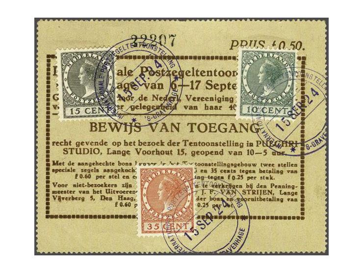 Tentoonstelling 10 t/m 35 cent op toegangsbewijs van de tentoonstelling, pracht ex., cat.w. 160+