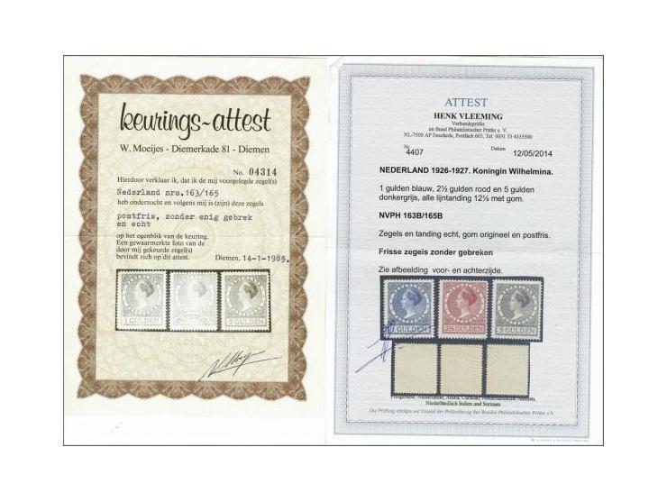 1 t/m 5 gulden tanding 12½ met certificaten Moeijes 1985 en Vleeming 2014, cat.w. 650
