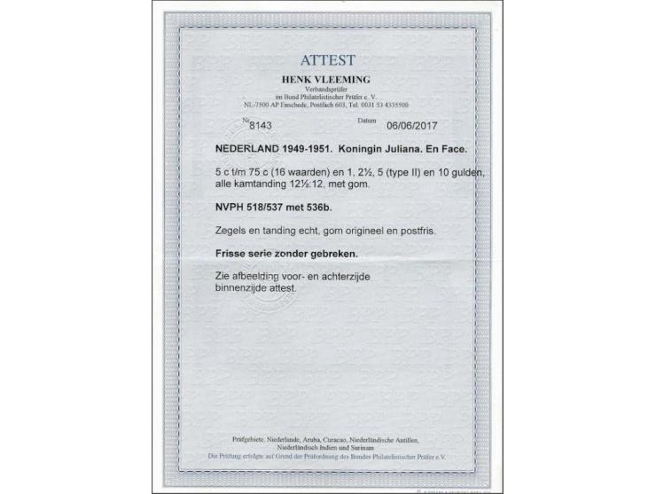 5 cent t/m 10 gulden met certificaat Vleeming 2017 voor nrs. 534-537, cat.w. 1480