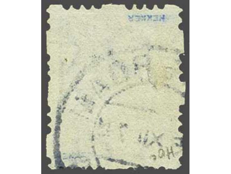 Driegaats 7½ cent violet met de verticale zijden afgesneden door de postzegelplakmachine, fraai ex. (scheurtje voor mond Wilh