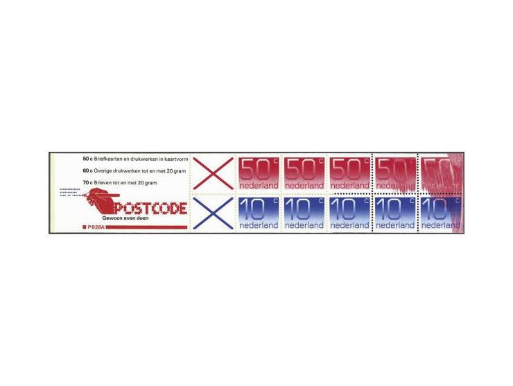 5x 10 en 5x 50 cent met 2 kruizen in compleet boekje met variëteit zware rode kleurvegen over 1 ex. 10 en 2 ex. 50 cent, prac