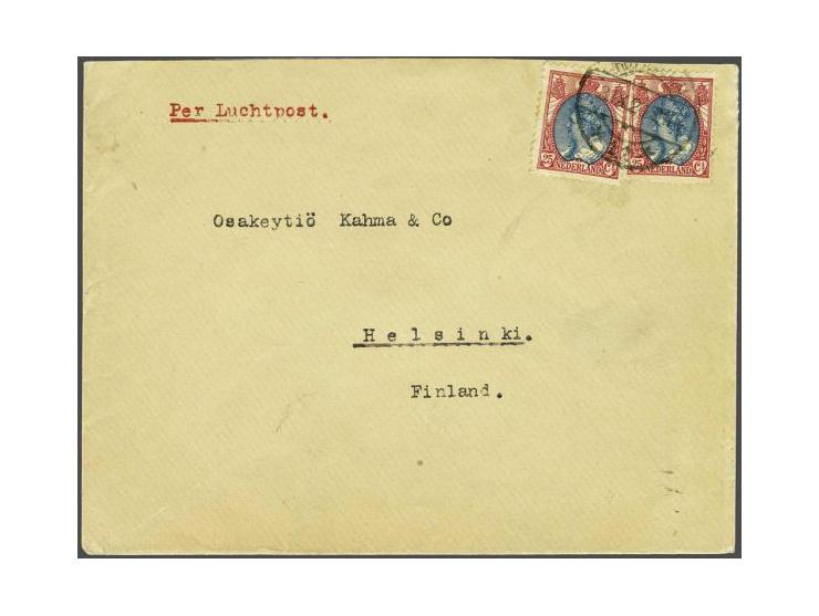 Luchtpostbrief Rotterdam-Helsinki 3.IX.20 met 2x 25 cent bontkraag (port 12½+7½ cent en 2x 15 cent luchtrecht voor een brief 