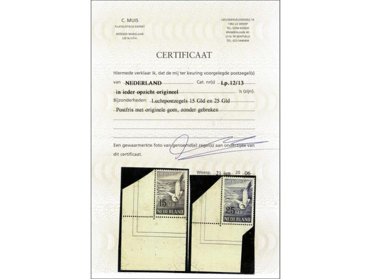 Meeuwen 15 en 25 gulden beide met hoekvelrand met certificaat Muis 2006, cat.w. 600