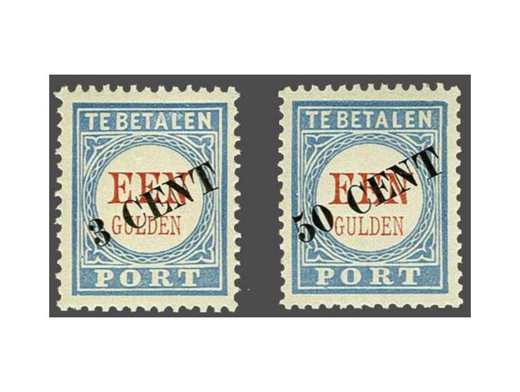 Opruimingsuitgifte 3 en 50 cent op 1 gulden blauw en rood type III met certificaat NKD 2018 (P27 originele zwarte spikkeltjes