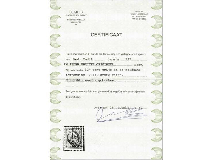 Willem III 12½ cent grijs tanding 12½ x 12 grote gaten, pracht ex. met certificaat Muis 1992, cat.w. 2350