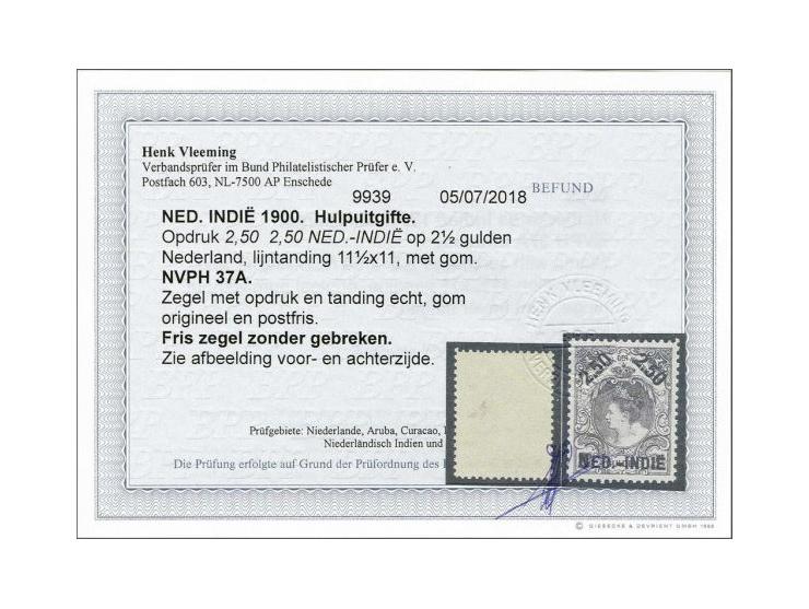 Hulpuitgifte 2½ gulden op 2½ gulden violetgrijs met attest Vleeming 2018, cat.w. 300