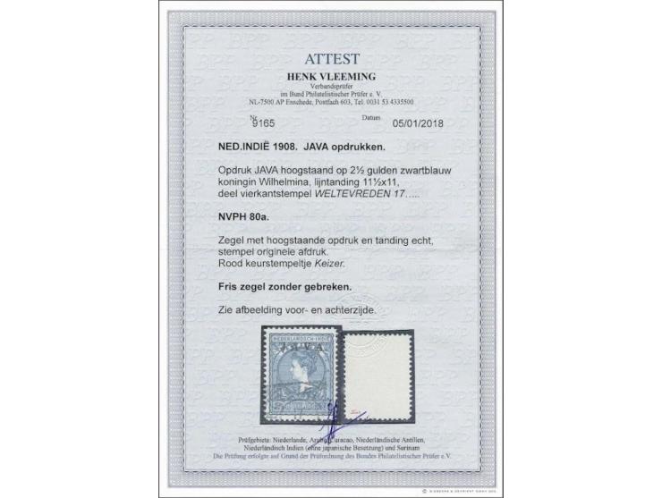Java 2½ gulden zwartblauw met variëteit opdruk hoogstaand, pracht ex. gesigneerd Keiser en met certificaat Vleeming 2018, cat