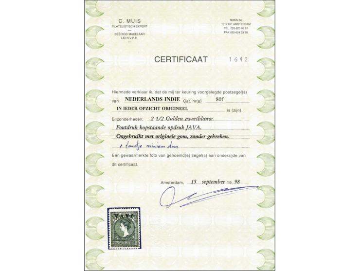 Java 2½ gulden zwartblauw met variëteit opdruk kopstaand, vrijwel pracht ex. (dun tandje en miniem bruin plekje gomzijde) ges