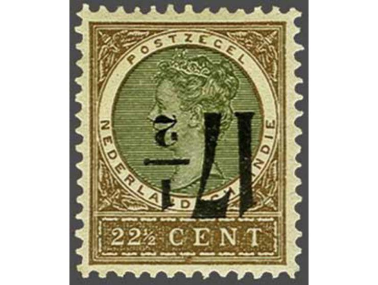 Nooduitgifte 17½ op 22½ cent olijf en bruin met variëteit opdruk kopstaand, pracht ex. gesigneerd Ned. Bond, cat.w. 450