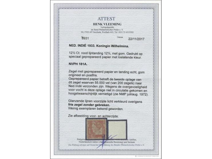 Kreisler 12½ cent oranje op speciaal geprepareerd papier met loslatende kleur met certificaat Vleeming 2017, glanzende lijnen