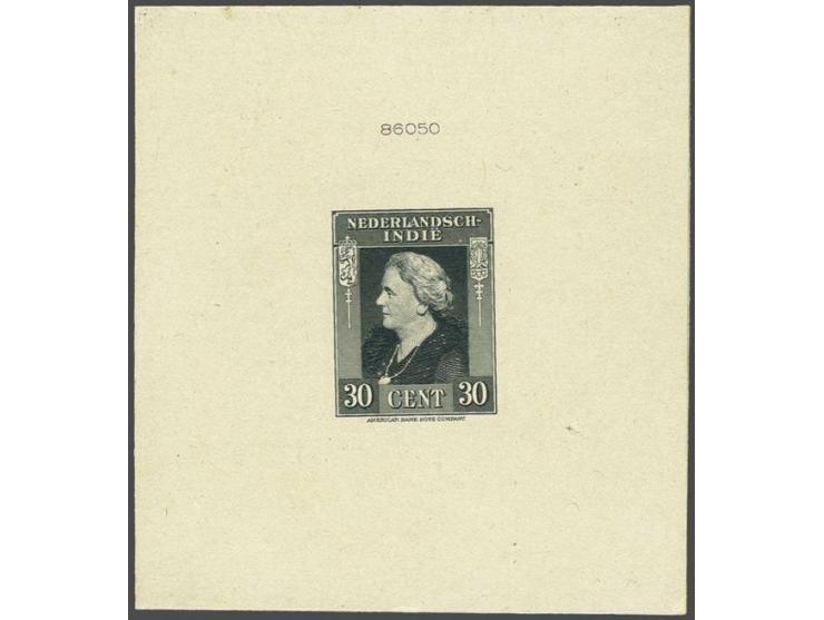 Stempelproef Wilhelmina 30 cent blauwgrijs als PC 295 maar gedrukt op kartonpapier, pracht ex.