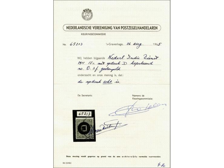 15 cent olijfbruin met variëteit kopstaande opdruk, pracht ex. met certificaat NVPH 1965, cat.w. 380
