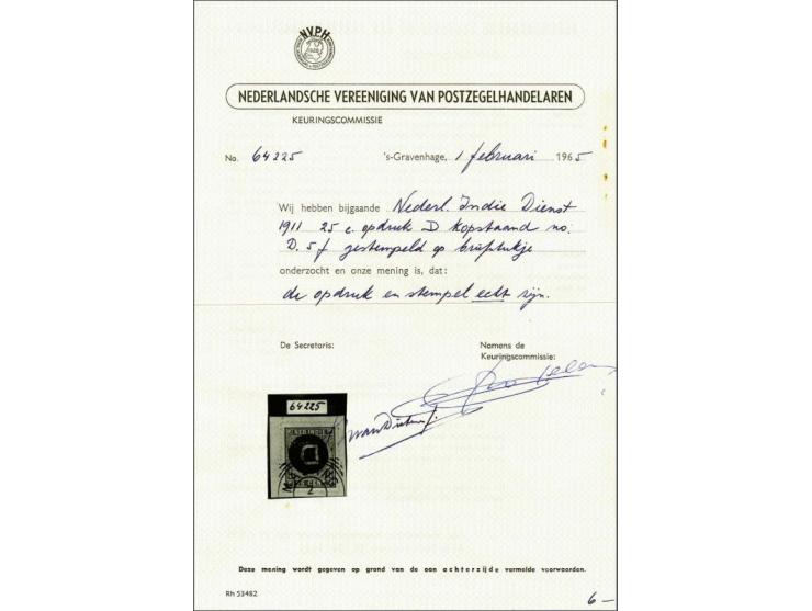 25 cent lila met variëteit kopstaande opdruk op fragment, pracht ex. met certificaat NVPH 1965, cat.w. 500