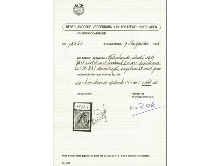 25 cent violet met variëteit opdruk kopstaand, pracht ex. gesigneerd Ned. Bond en met certificaat NVPH 1978, cat.w. 1925