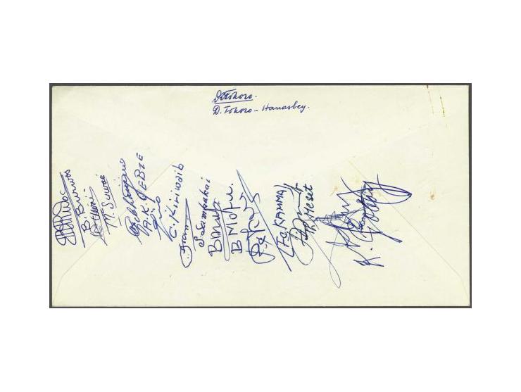 Fdc E6 Nieuw-Guinea Raad gesigneerd door alle leden van de raad bij de eerste zitting op 5-4-1961 en geadresseerd aan J.O. de