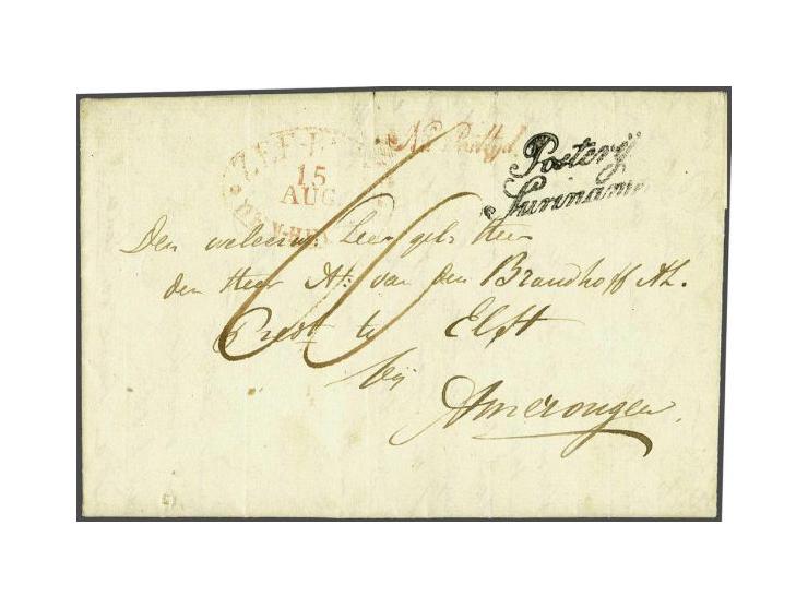 Complete frisse brief van Etablissement Groningen 4-7-1844 naar Amerongen met cursief stempel Posterij Suriname in zwart (pra