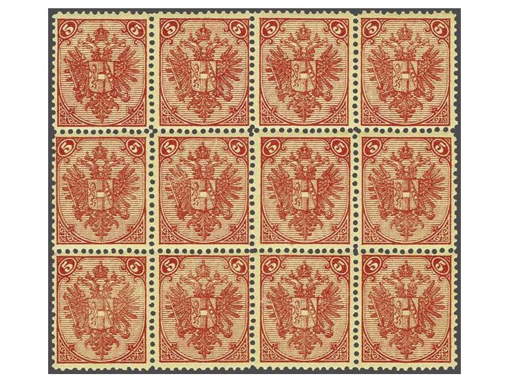 Coat of Arms 5 kreuzer red lithographic printing perforated 12 in block of 12, very fine unmounted mint (some gum irregularit