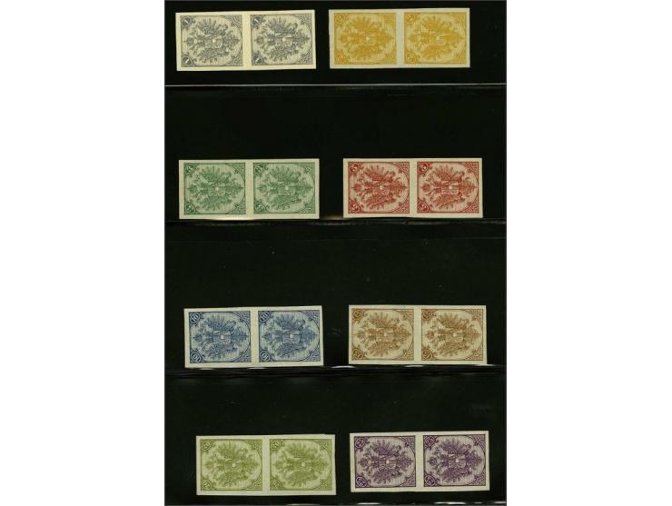 Coat of Arms 1 - 25 kreuzer typographic printing, imperforated proofs in the chosen colours in vertical pairs, 1 kreuzer on c